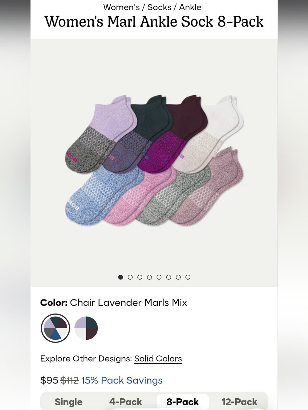 Bombas Women's Ankle Socks 8-Pack Size Medium - Mix Color